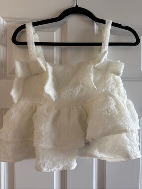 Lulu's White Ruffled Crop Top